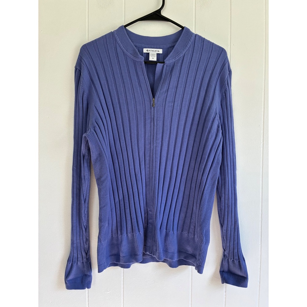Athleta Womens 1X Periwinkle Blue Ribbed Quarter Zip Tencel Knit Sweater Top